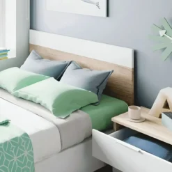 Kit Testiera Letto Singolo 90 cm con Comodino 2 Cassetti Rovere Bianco