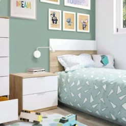 Kit Testiera Letto Singolo 90 cm con Comodino 2 Cassetti Rovere Bianco
