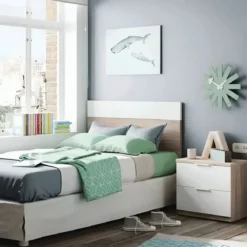 Kit Testiera Letto Singolo 90 cm con Comodino 2 Cassetti Rovere Bianco