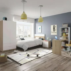Kit Testiera Letto Singolo 90 cm con Comodino 2 Cassetti Rovere Bianco