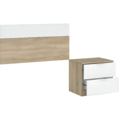 Kit Testiera Letto Singolo 90 cm con Comodino 2 Cassetti Rovere Bianco