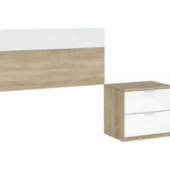 Kit Testiera Letto Singolo 90 cm con Comodino 2 Cassetti Rovere Bianco