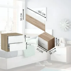 Kit Testiera Letto Singolo 90 cm con Comodino 2 Cassetti Rovere Bianco