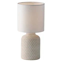 Lampada con Paralume in Tessuto Bianco Lumetto da Tavolo in Ceramica
