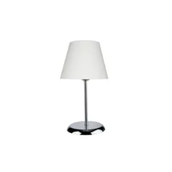 Lampada da Comodino Cromata Paralume in Tessuto E27 Bianco Tavolo Scrivania
