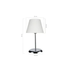 Lampada da Comodino Cromata Paralume in Tessuto E27 Bianco Tavolo Scrivania