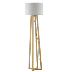 Lampada da Pavimento in Legno Lumetto Piantana con Paralume in Tessuto