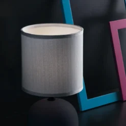 Lampada da Tavolo in Ceramica con Paralume Lumetto in Tessuto Marrone