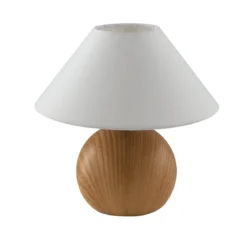Lampada da Tavolo in Pino con Paralume in Tessuto Bianco Lampadina E14