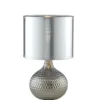 Lampada in Ceramica Martellata Argento e Paralume in Tessuto da Tavolo