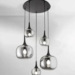 Lampadario a Sospensione in Vetro con 5 Punti Luce Elegante da Soffitto