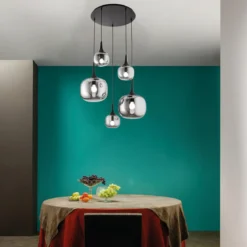 Lampadario a Sospensione in Vetro con 5 Punti Luce Elegante da Soffitto