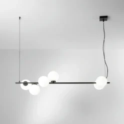 Lampadario a Sospensione Lampada in Metallo Nero Elegante 6 Punti Luce