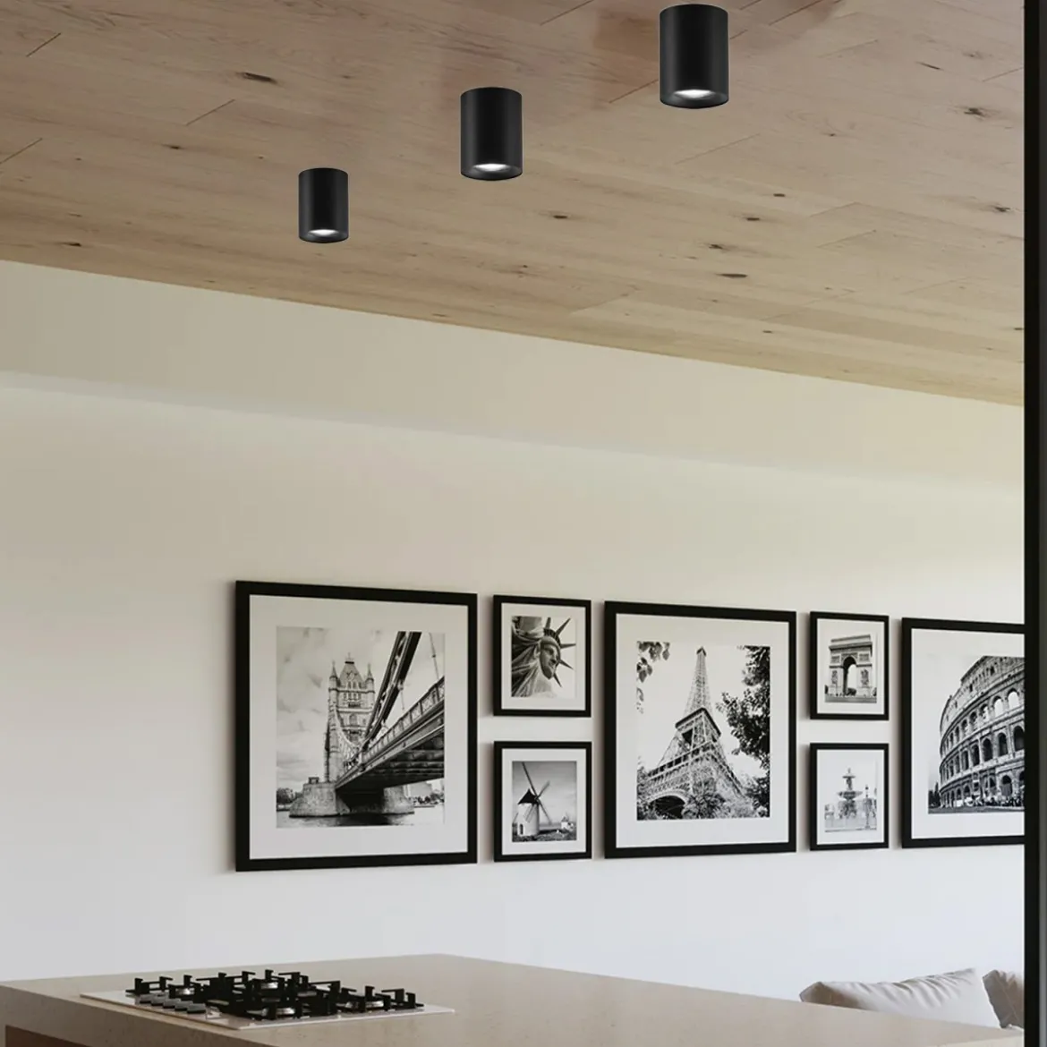 Lampada Rotonda in Alluminio Nero Opaco Faretto da Soffitto Punto Luce