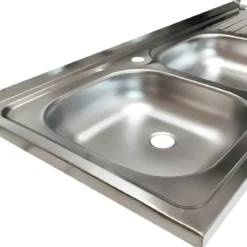 Lavandino da Cucina Appoggio 120x50 cm Lavello 2 vasche Gocciolatoio Destro