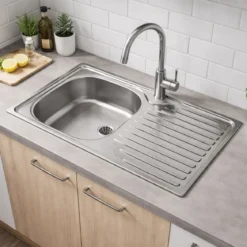 Lavandino Lavello da Cucina 80x50 cm 1 vasca con Gocciolatoio Destro