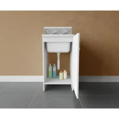 Lavatoio Bianco 1 Anta 45x50x85 cm Vasca PP e Asse in Resina