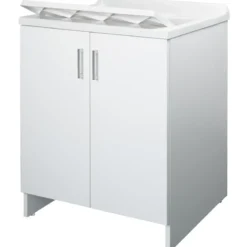 Lavatoio Bianco 2 Ante 45x50x85 cm Vasca PP e Asse in Resina