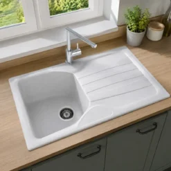 Lavello Cucina 1 Vasca con Gocciolatoio Reversibile Fragranite Bianco