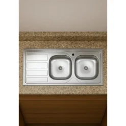 Lavello 2 Vasche con Gocciolatoio Sinistro Inox da Appoggio 120x60 cm