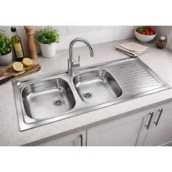 Lavello 2 Vasche con Gocciolatoio Destro Inox da Appoggio 120x50 cm