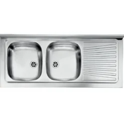 Lavello 2 Vasche con Gocciolatoio Destro Inox da Appoggio 120x50 cm