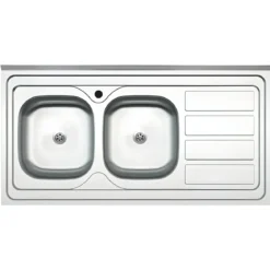 Lavello 2 Vasche con Gocciolatoio Destro Inox da Appoggio 120x60 cm