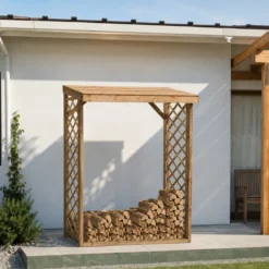 Legnaia con Griglia 162x60x20 5cm in Legno Abete Massello da Esterno