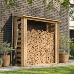 Legnaia da Esterno in Legno Grezzo 168x70x200 cm Tetto Impermeabile