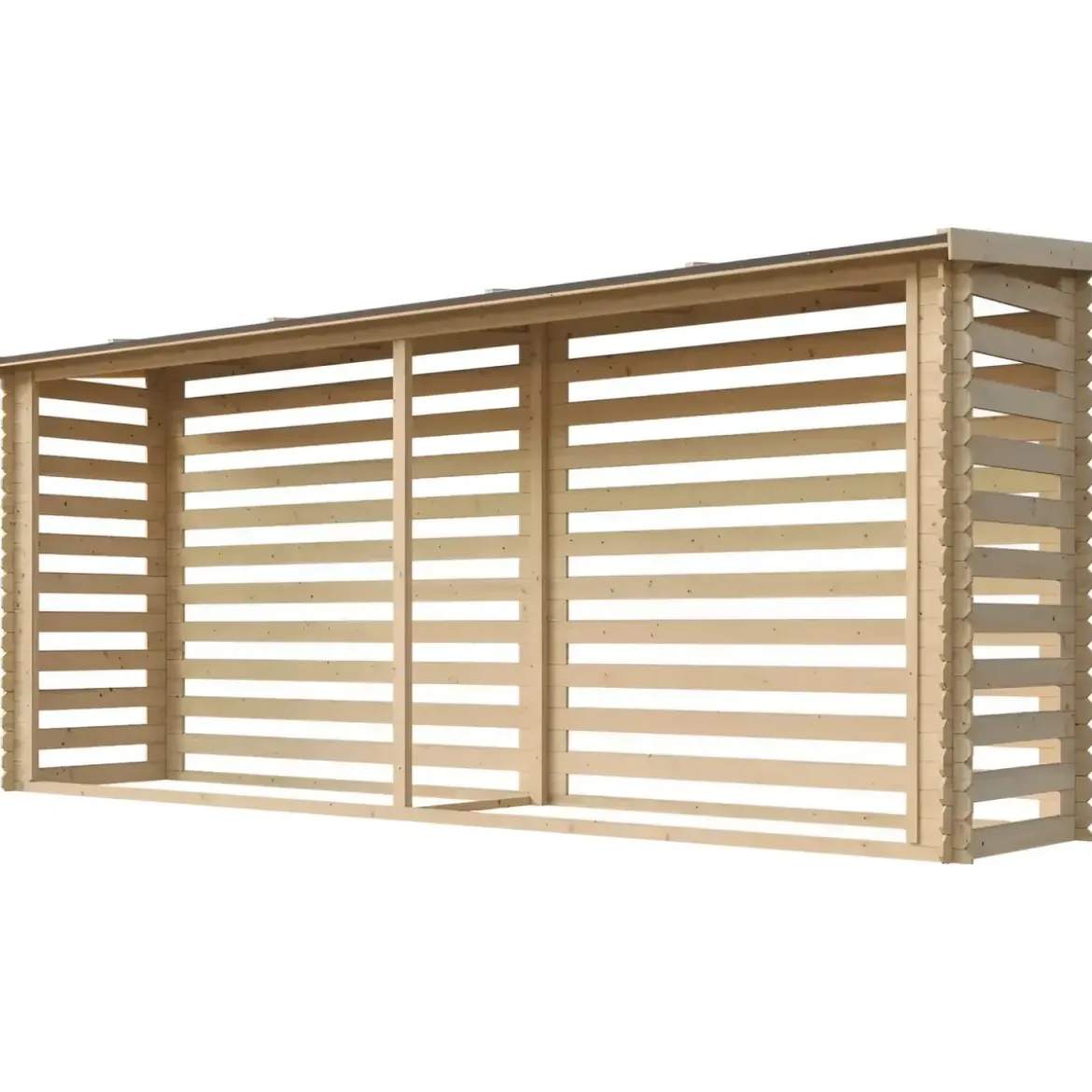 Legnaia da Esterno in Legno Grezzo 456x100x199 cm Tetto Impermeabile
