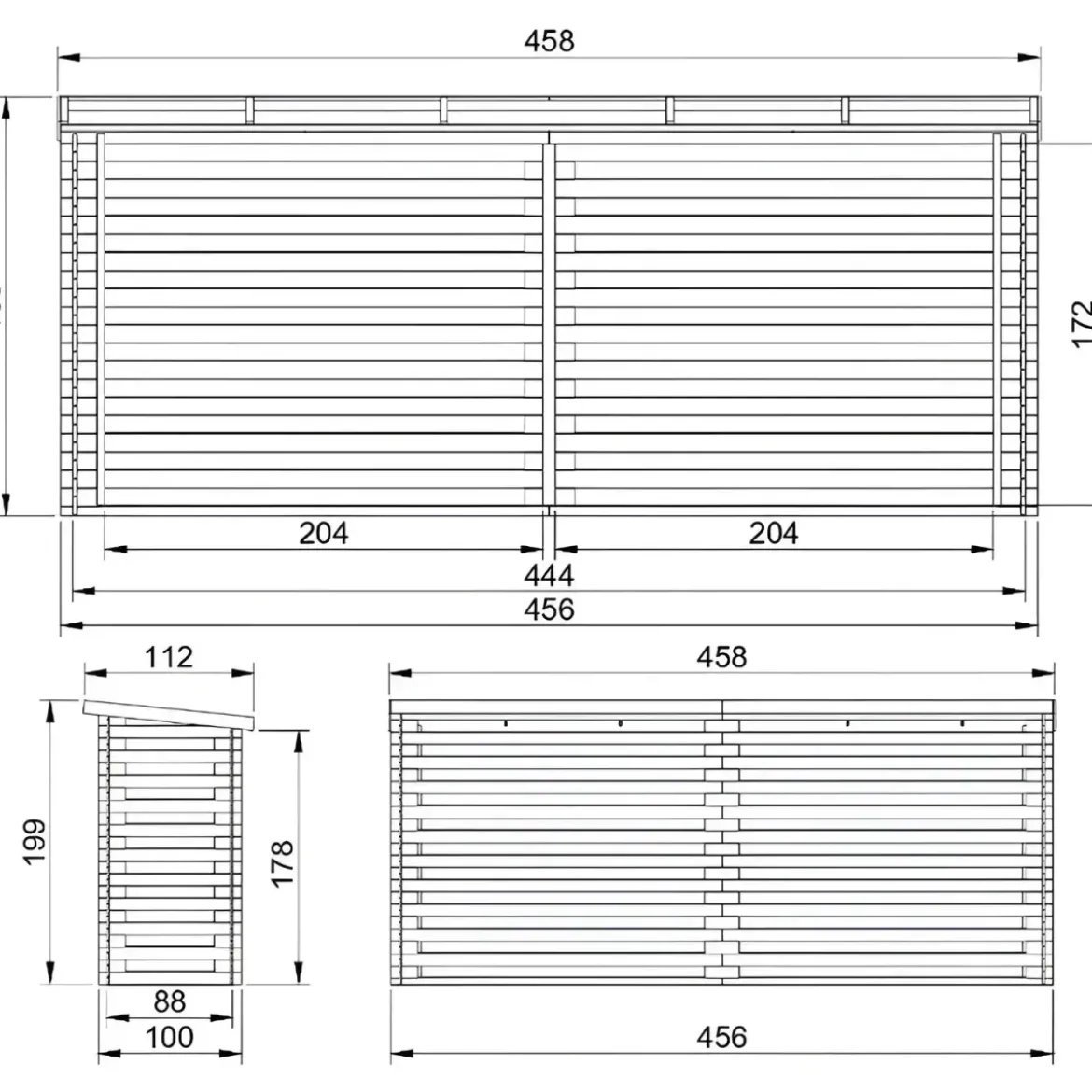 Legnaia da Esterno in Legno Grezzo 456x100x199 cm Tetto Impermeabile
