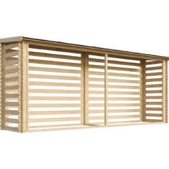 Legnaia da Esterno in Legno Grezzo 456x100x199 cm Tetto Impermeabile