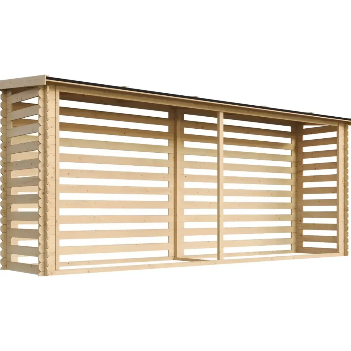 Legnaia da Esterno in Legno Grezzo 456x100x199 cm Tetto Impermeabile