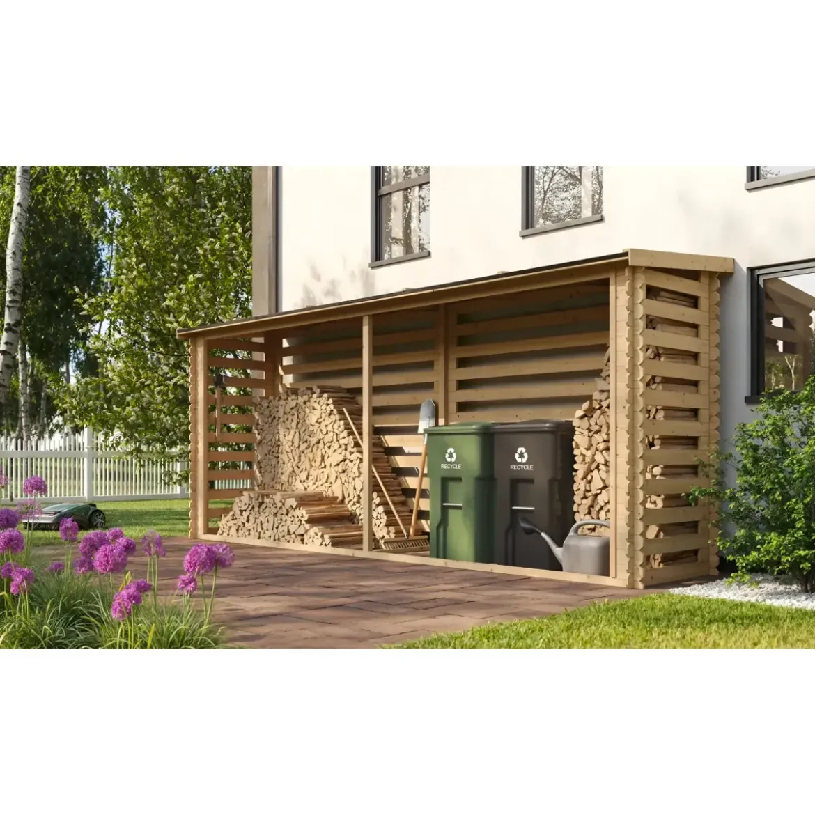 Legnaia da Esterno in Legno Grezzo 456x100x199 cm Tetto Impermeabile
