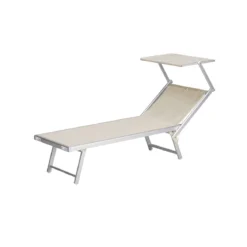 Lettino Mare Pieghevole Beige Leggero Alluminio Sole Stabilimento Spiaggia Prato