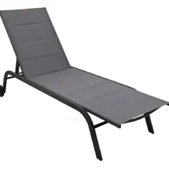 Lettino Sdraio Antracite 192x58x95H cm 5 Posizioni Textilene con Ruote