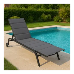 Lettino Sdraio Antracite 192x58x95H cm 5 Posizioni Textilene con Ruote