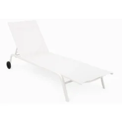 Lettino Sdraio Bianco 192x58x95H cm 5 Posizioni Textilene con Ruote