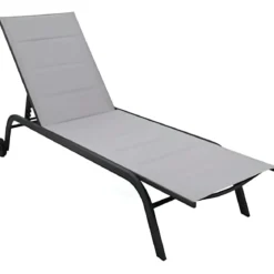 Lettino Sdraio Grigio 192x58x95H cm 5 Posizioni Textilene con Ruote