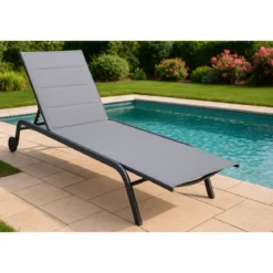 Lettino Sdraio Grigio 192x58x95H cm 5 Posizioni Textilene con Ruote