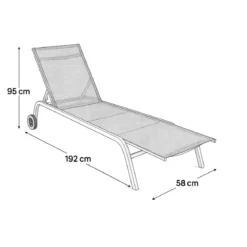 Lettino Sdraio Grigio 192x58x95H cm 5 Posizioni Textilene con Ruote
