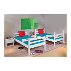 2 Letti Singoli a Doghe Castello 90x190 Bianco Pino Scala per Cameretta Bambini