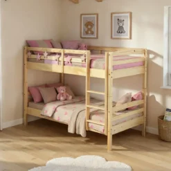 Letto a Castello 90x200 cm Legno Massello Naturale con 2 Reti Singole