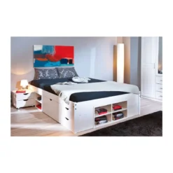 Letto alla Francese 140x200 Bianco Rete a Doghe con Cassetti una piazza e mezzo