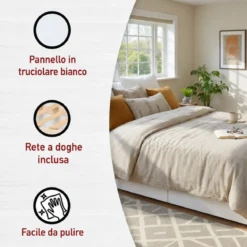 Letto alla Francese 140x200 cm Bianco con 4 Cassetti Rete a Doghe