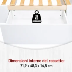 Letto alla Francese 140x200 cm Bianco con 4 Cassetti Rete a Doghe