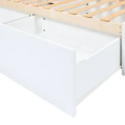 Letto alla Francese 140x200 cm Bianco con 4 Cassetti Rete a Doghe