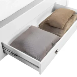 Letto alla Francese 140x200 cm Legno Bianco Grigio Cenere con Cassetto