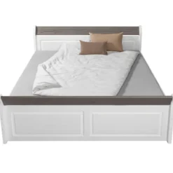 Letto alla Francese 140x200 cm Legno Bianco Grigio Cenere con Cassetto