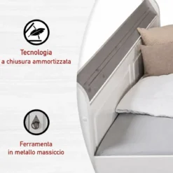Letto alla Francese 140x200 cm Legno Bianco Grigio Cenere con Cassetto